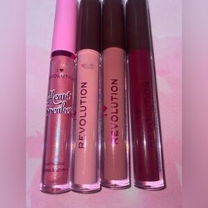 Revolution Lip Gloss Set - Pink, Nude, Red